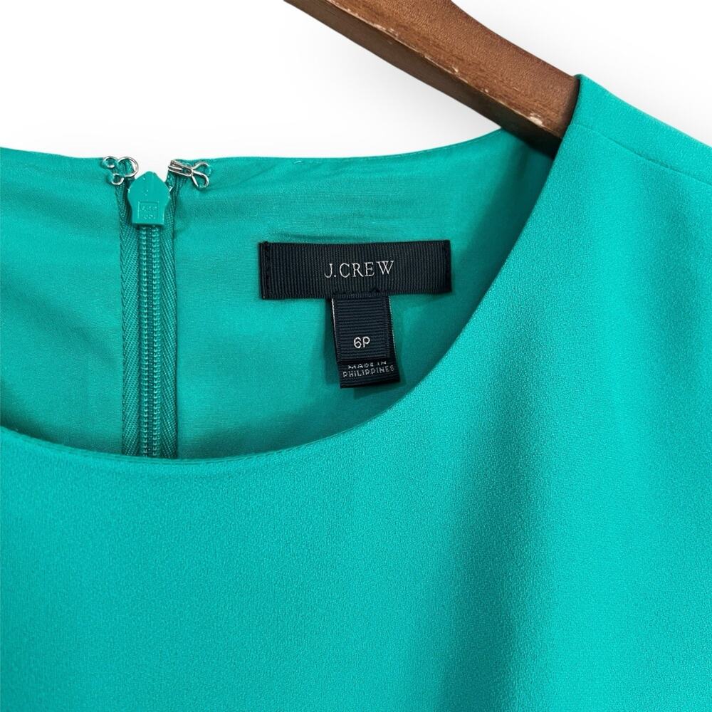 J. Crew Teal Green Pleated Sheath Dress Size 6P Cap Sleeve Modest Business - Picture 5 of 14